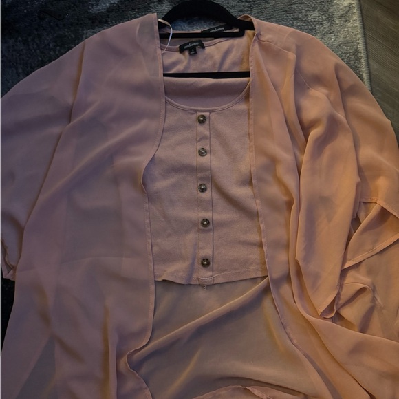 Women's Sheer shall and  Button-Down crop top - Pink - Picture 1 of 3